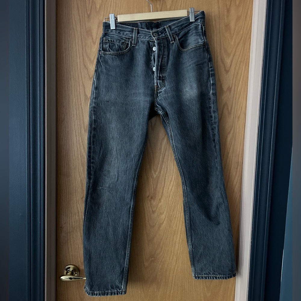 Vintage faded black/grey button fly jeans